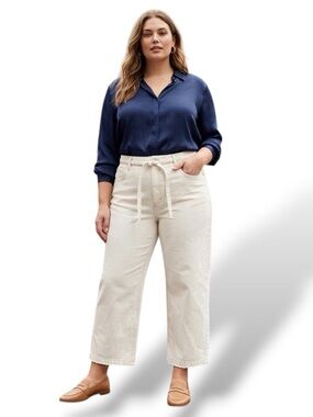 Sanctuary Denim Micro Belt Crop Wide Leg Jeans 20W NWT Cream Off-White Cotton